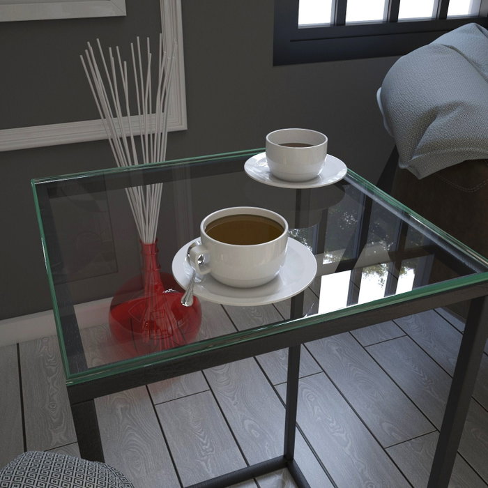 Hanah Home Mesa Auxiliar Antracita con Tapa de Cristal y Patas Metálicas, 35x62x35 cm